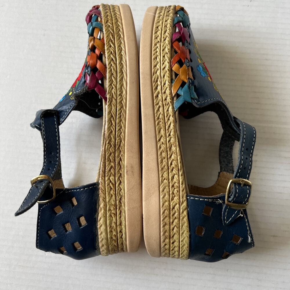 Karina Sz 4 Embroidered Flowers Boho Leather Sandal Made In Mexico/ Excellent - Picture 9 of 12